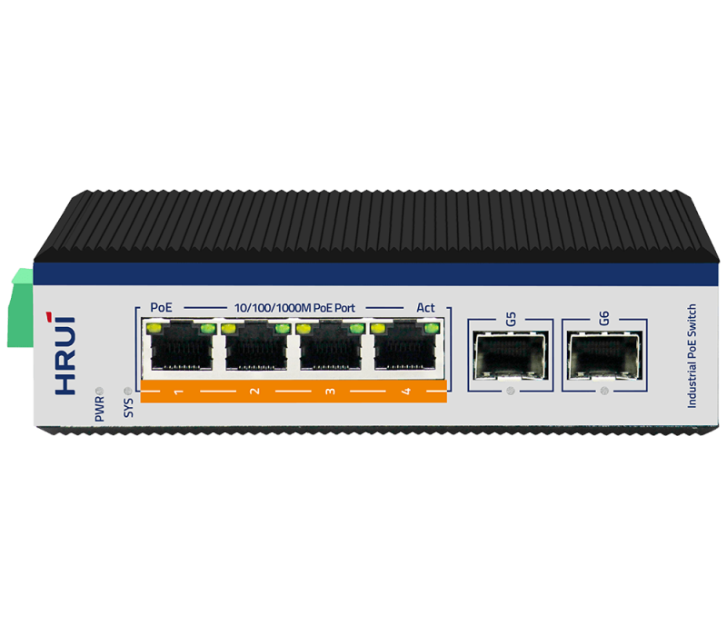 HR600-BTGM-42AS - 6-Port Gigabit Industrial 2.5G SFP Managed BT90W PoE Switch