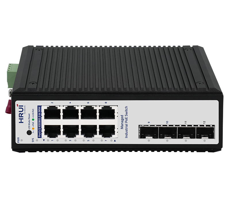 HR722P-8T4GS-A - 12-Port Gigabit Industrial Managed PoE Switch